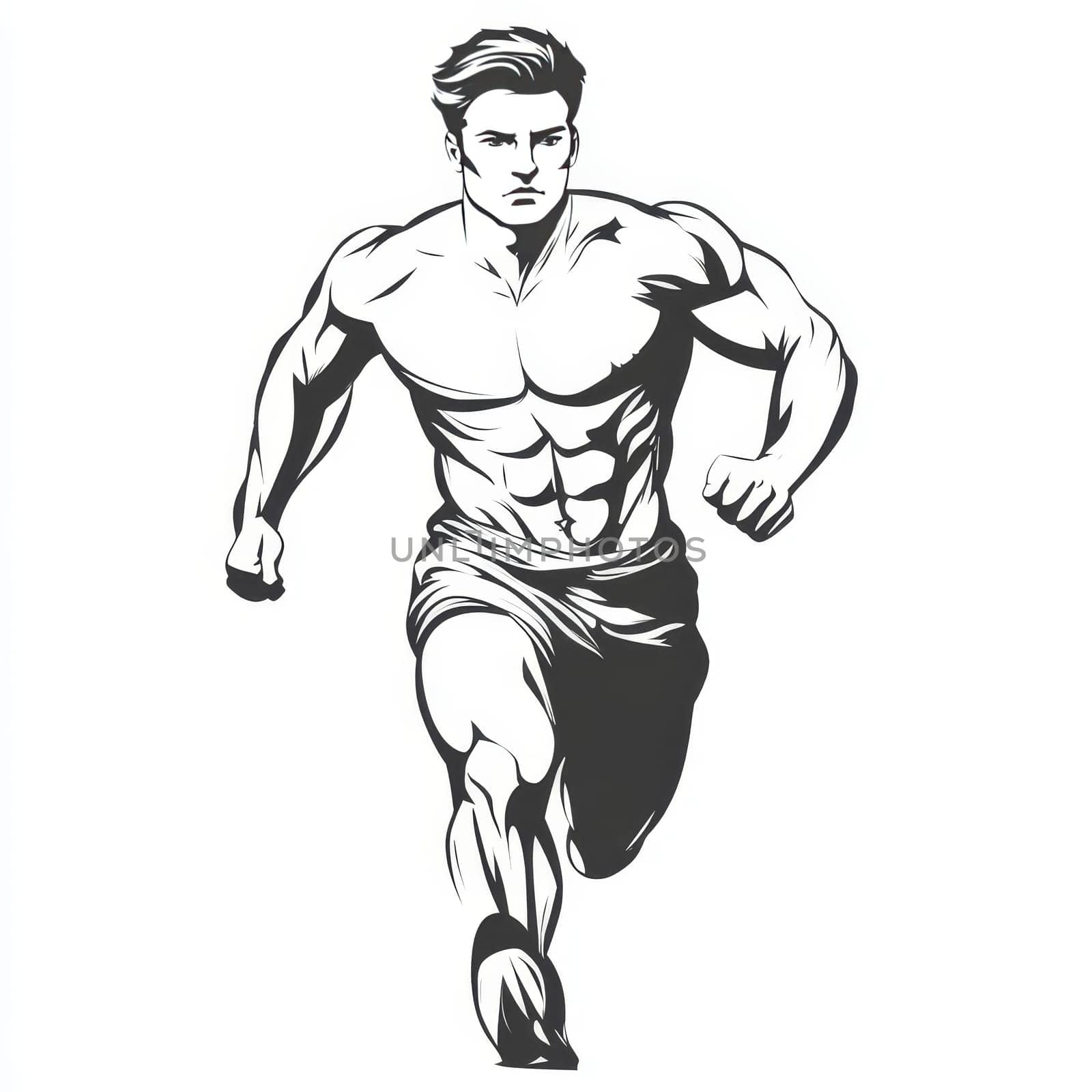 Illustration of a muscular male runner in motion, showcasing strength and determination in a dynamic pose.