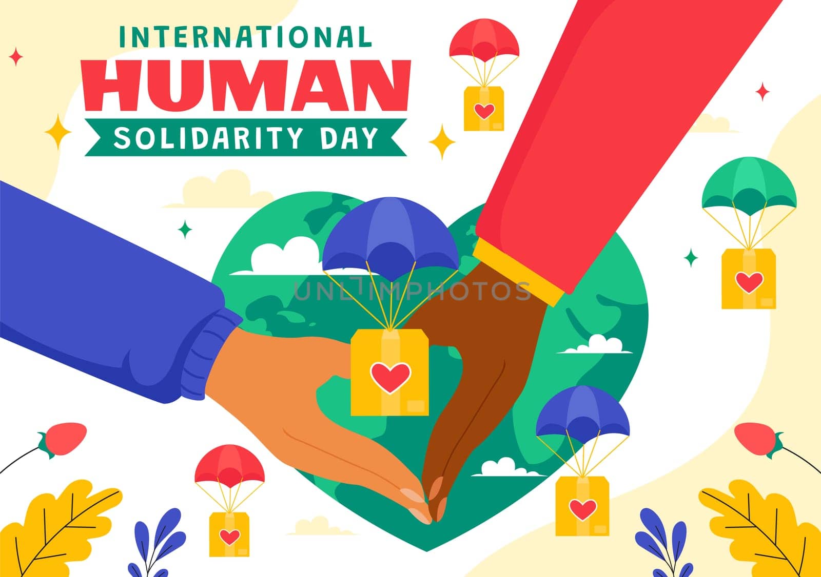 International Human Solidarity Day Vector Illustration on December 20 Featuring Earth, Hands, and Love Symbolizing Help and Support for People