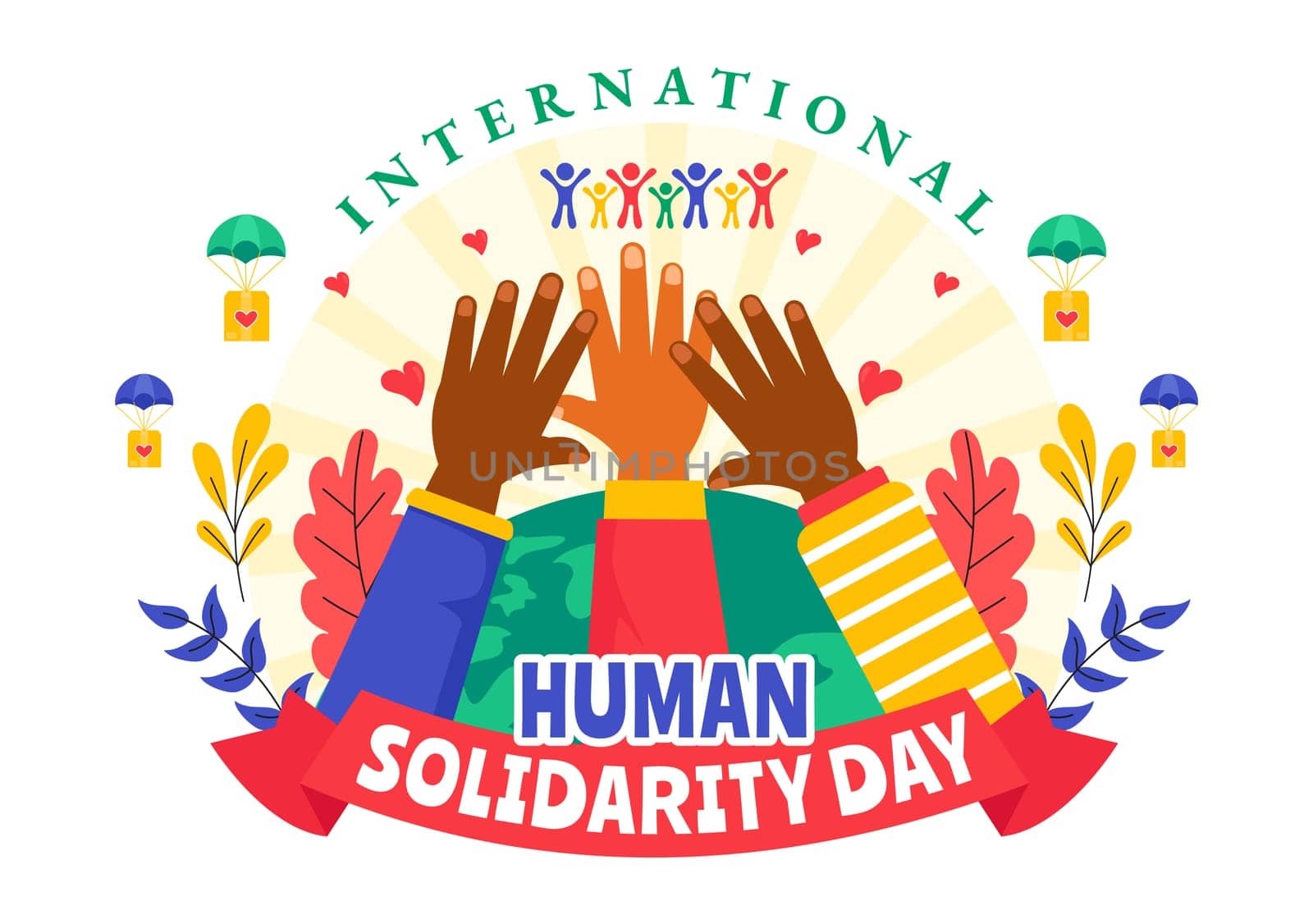 International Human Solidarity Day Vector Illustration on December 20 Featuring Earth, Hands, and Love Symbolizing Help and Support for People