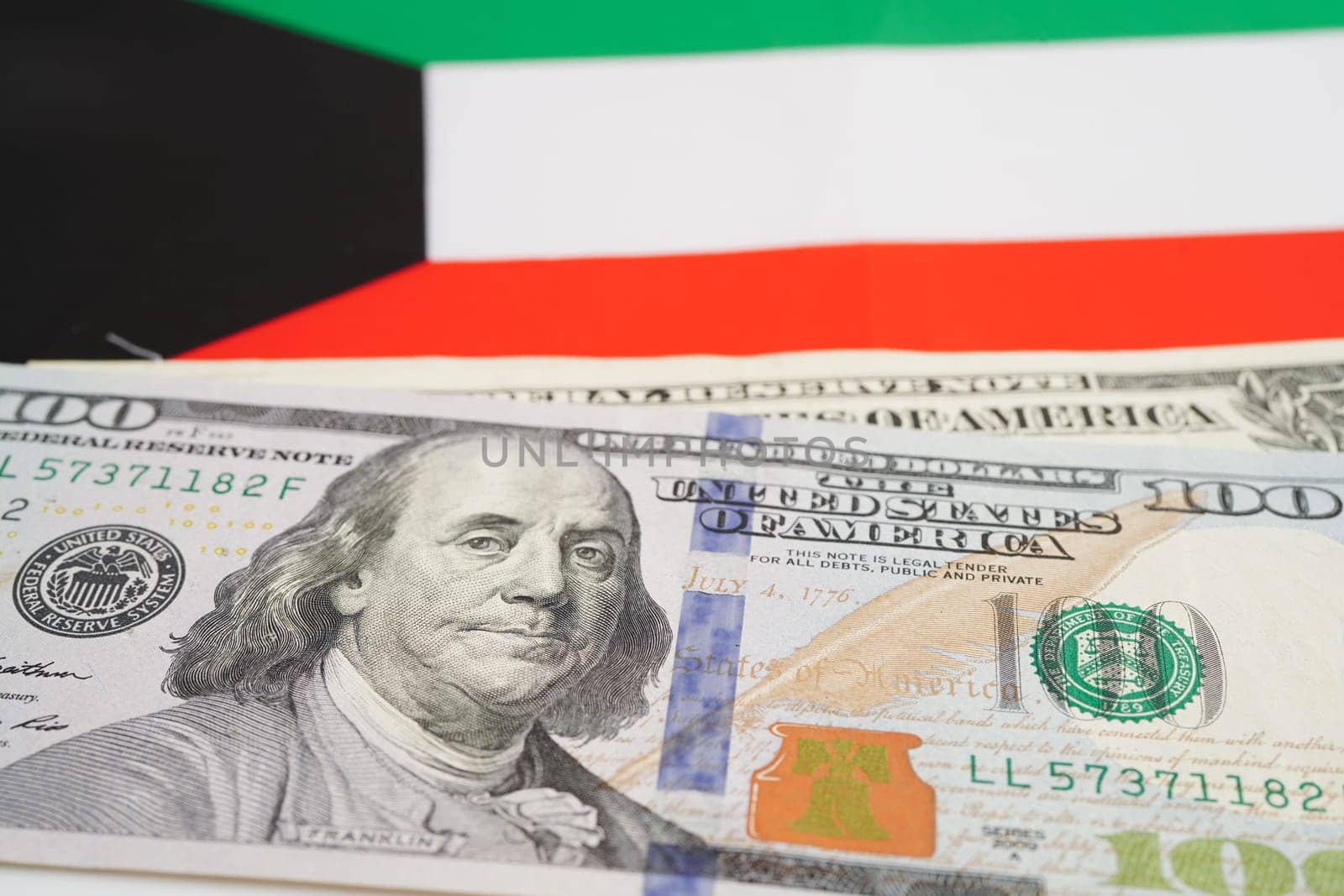Kuwait flag with black stethoscope, Business and finance concept.
