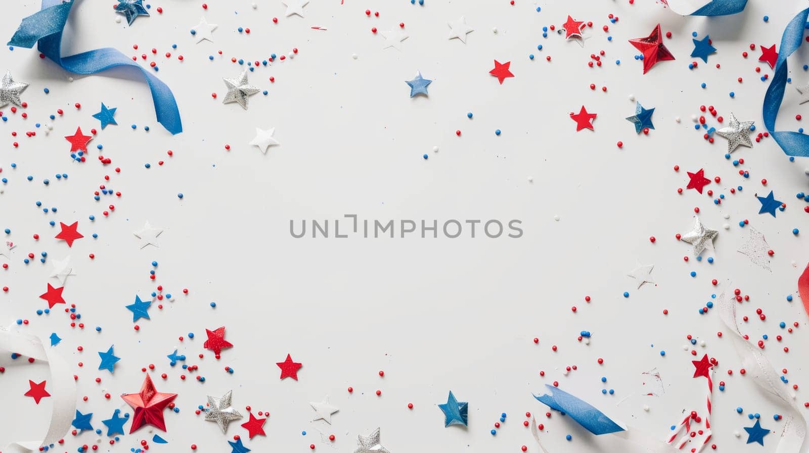 Clean white backdrop with red, white, and blue details for Patriot Day.