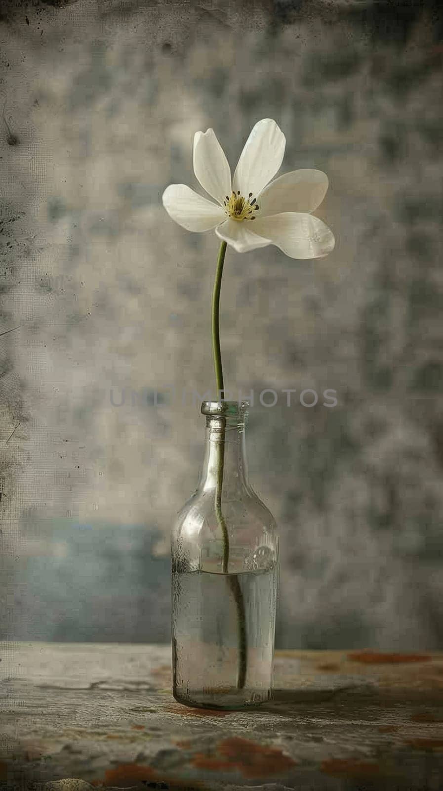 Clean representation of a single white flower in a vase.