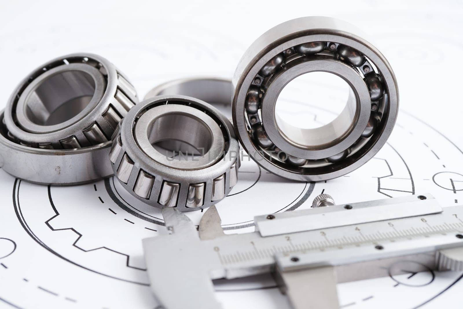 Engineering and precision tools with metal ball bering, mechanical industrial.