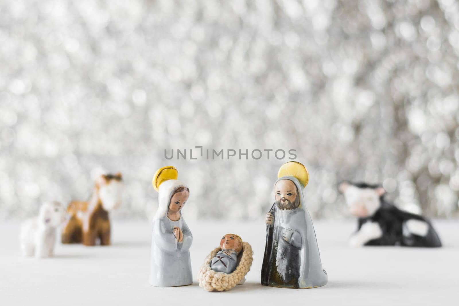 virgin mary with baby jesus saint joseph blurred background. Resolution and high quality beautiful photo