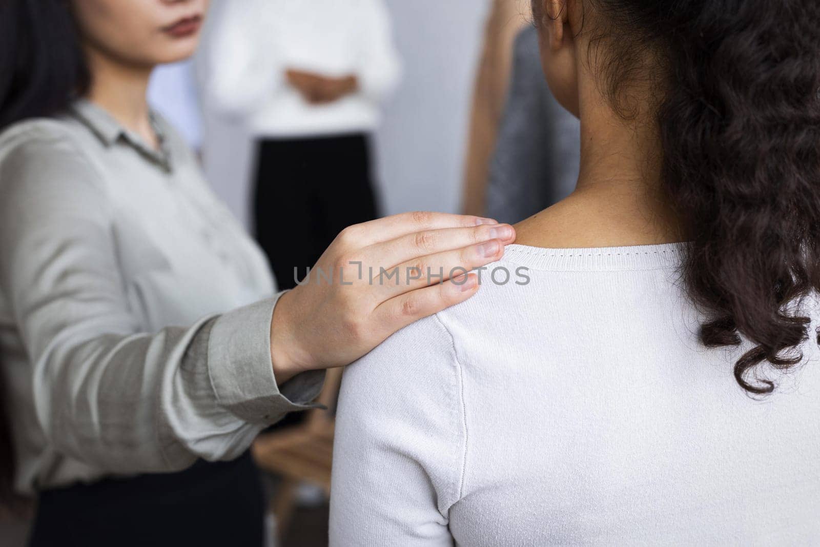 woman consoling person group therapy session. Resolution and high quality beautiful photo