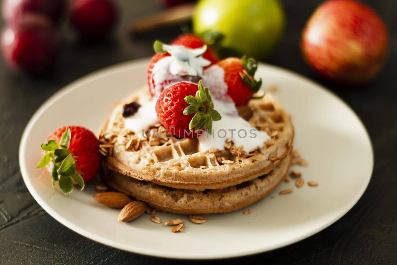 waffles with strawberries yogurt. Resolution and high quality beautiful photo