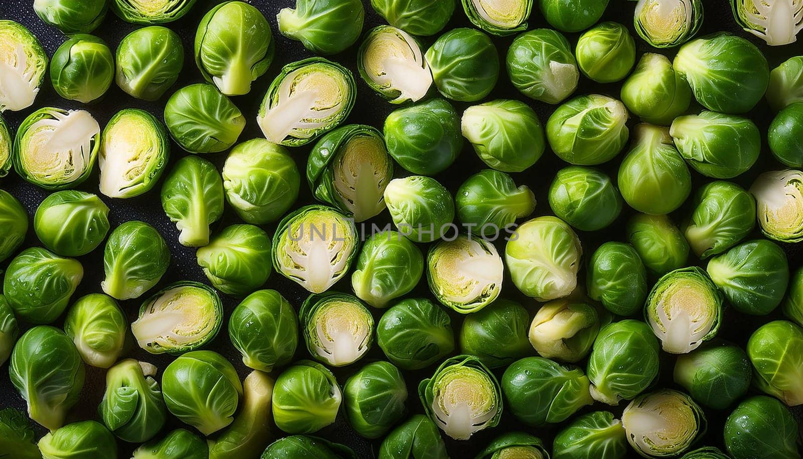 brussel sprouts vegetables flat view, AI generated image