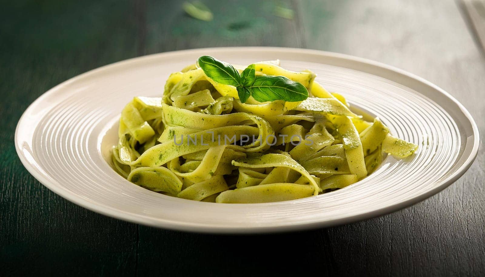 tagliatelle al pesto pasta, AI generated image