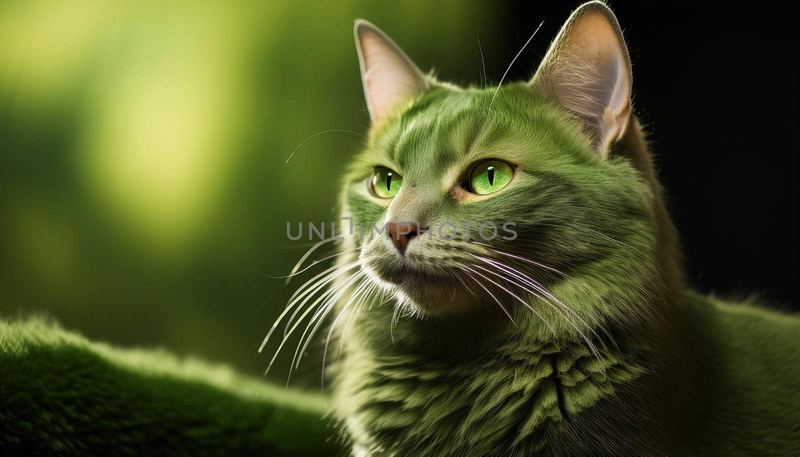green alien tabby cat, AI generated image