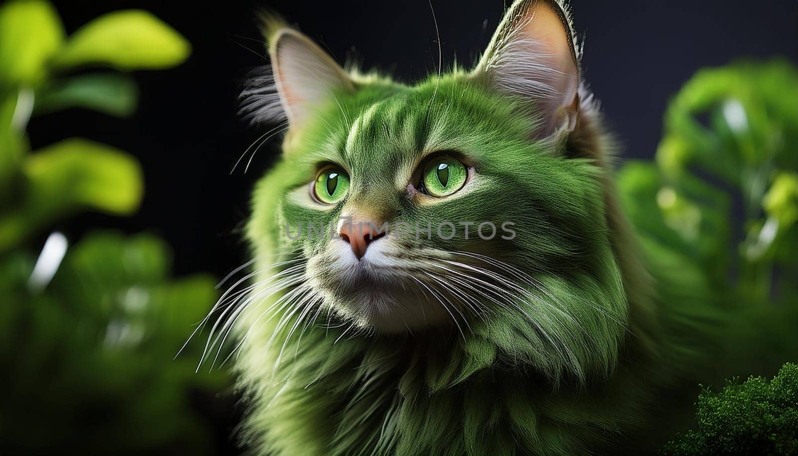 green alien tabby cat, AI generated image