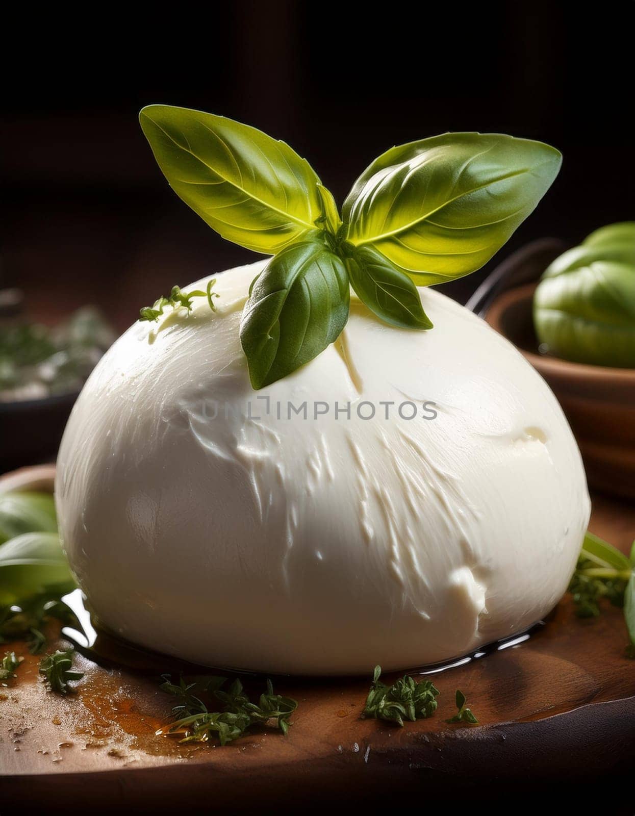 buffalo mozzarella cheese on wooden cutting board