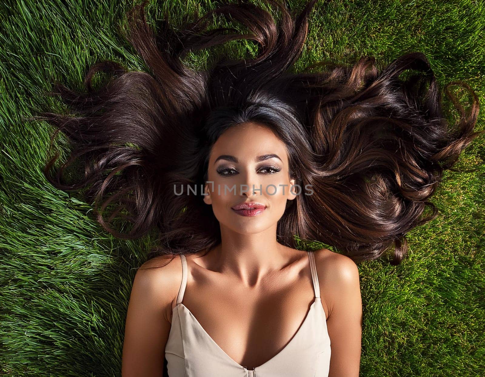 pretty young woman flat top view, AI generated image