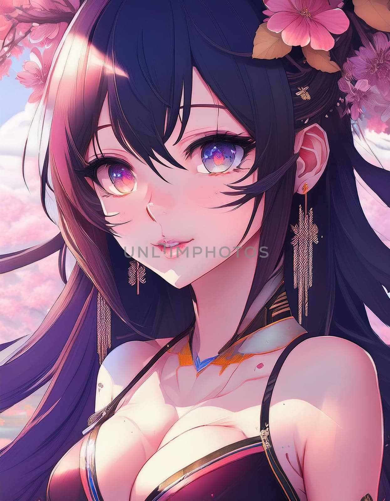 gorgeous young japanese manga woman illustration, AI generated image