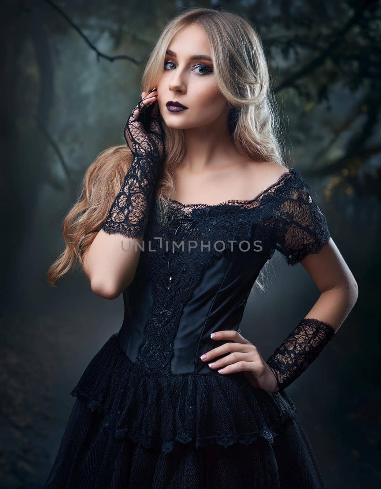 pretty young goth woman, AI generated image