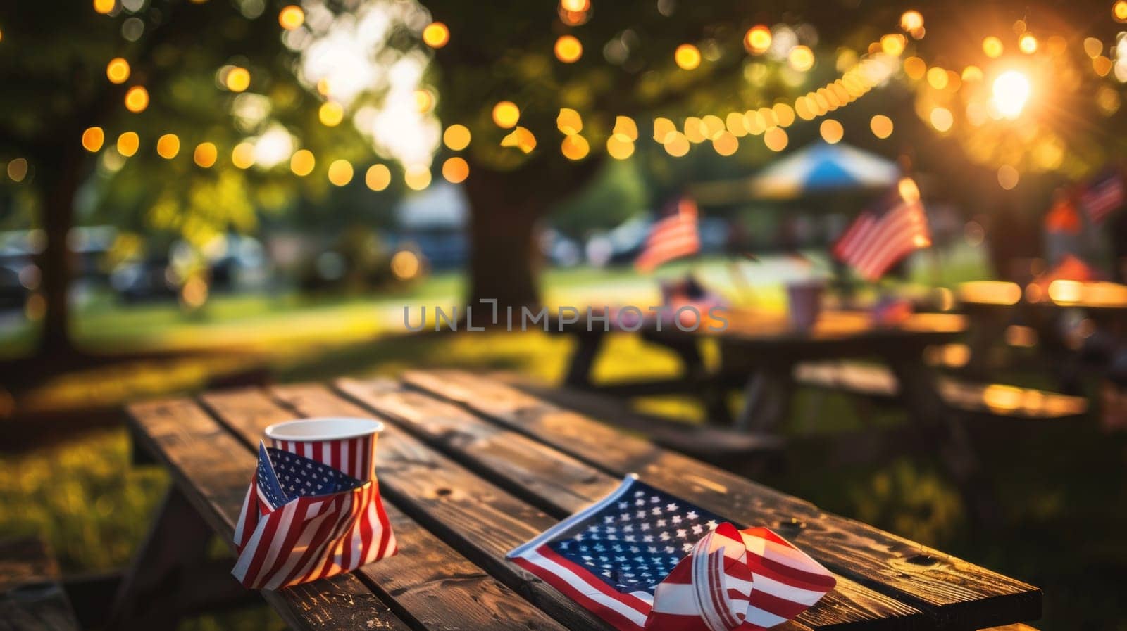 Festive decorations featuring American flags for Patriot Day celebrations.