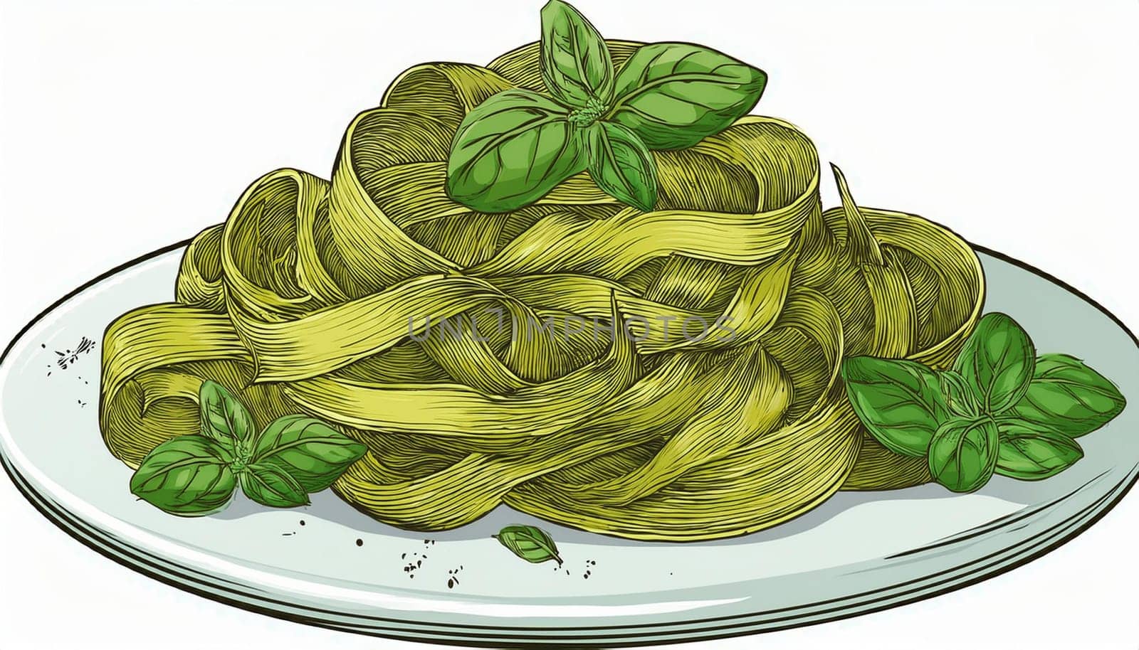 tagliatelle al pesto pasta, AI generated image