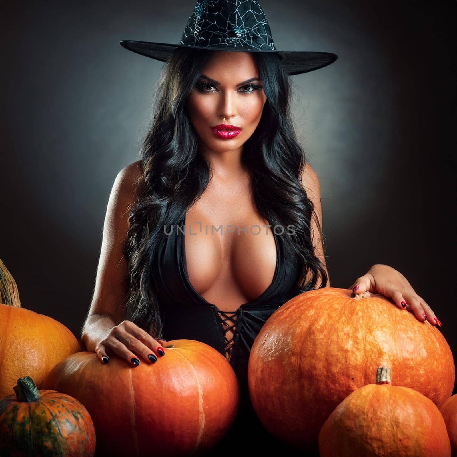 pretty young halloween witch woman, AI generated image
