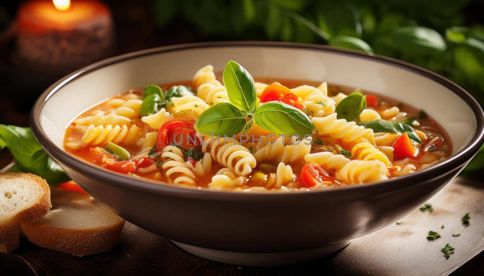 vegetarian fusilli pasta minestrone, AI generated image