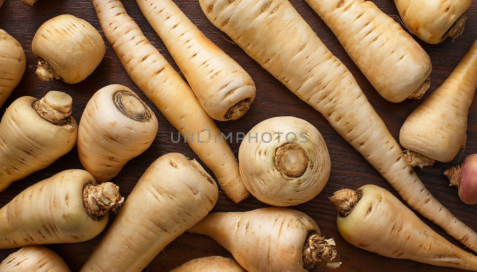parsnips vegetables flat view, AI generated image