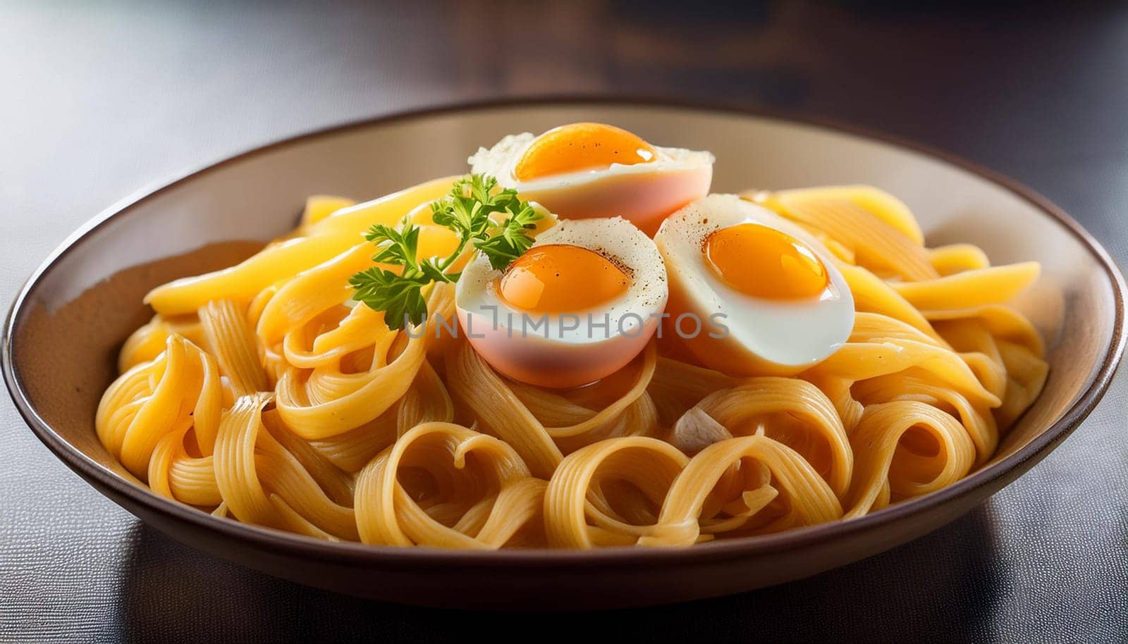 tagliatelle pasta with eggs, AI generated image