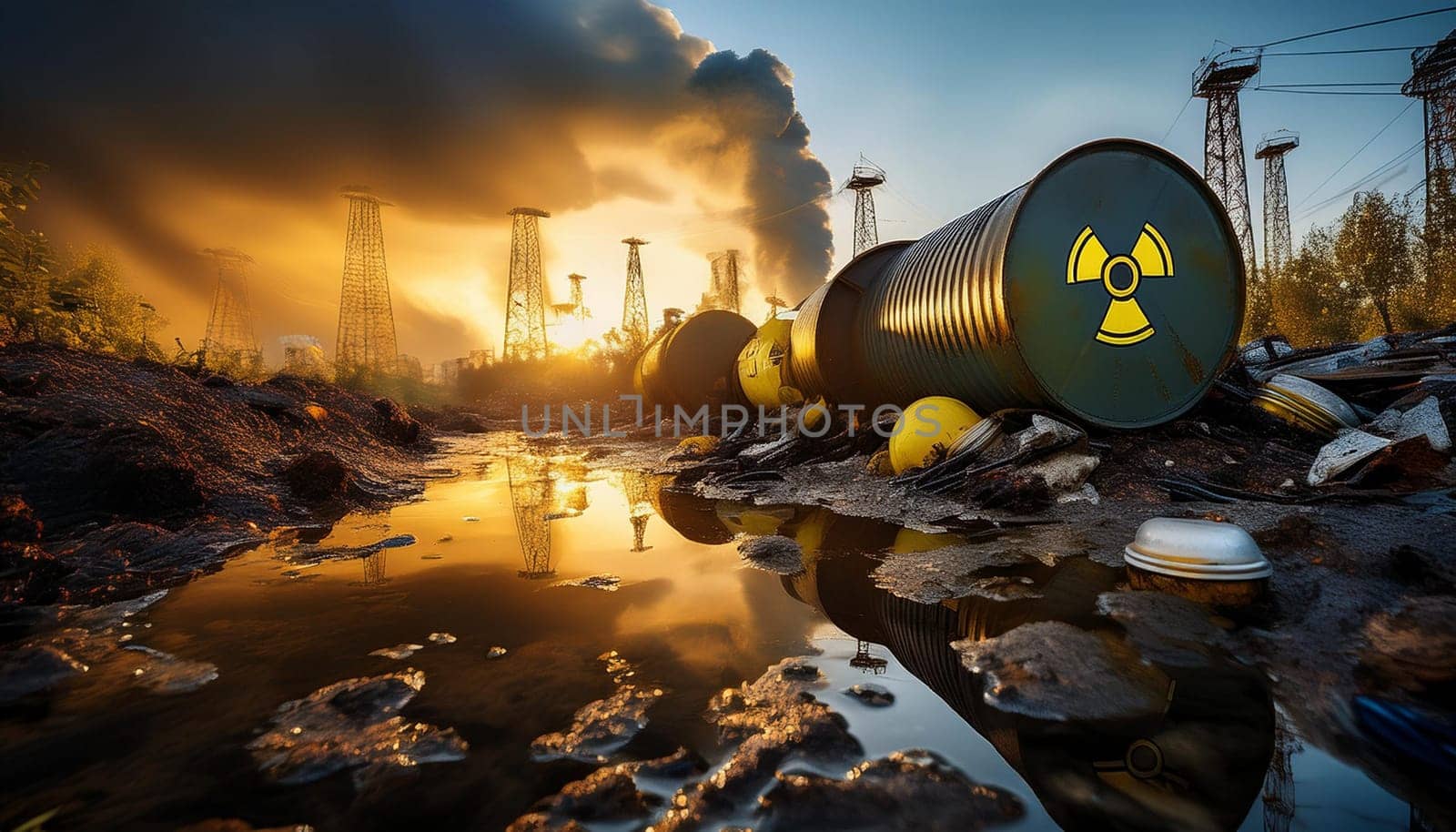 nuclear radioactive waste from abandoned reactor, AI generated image