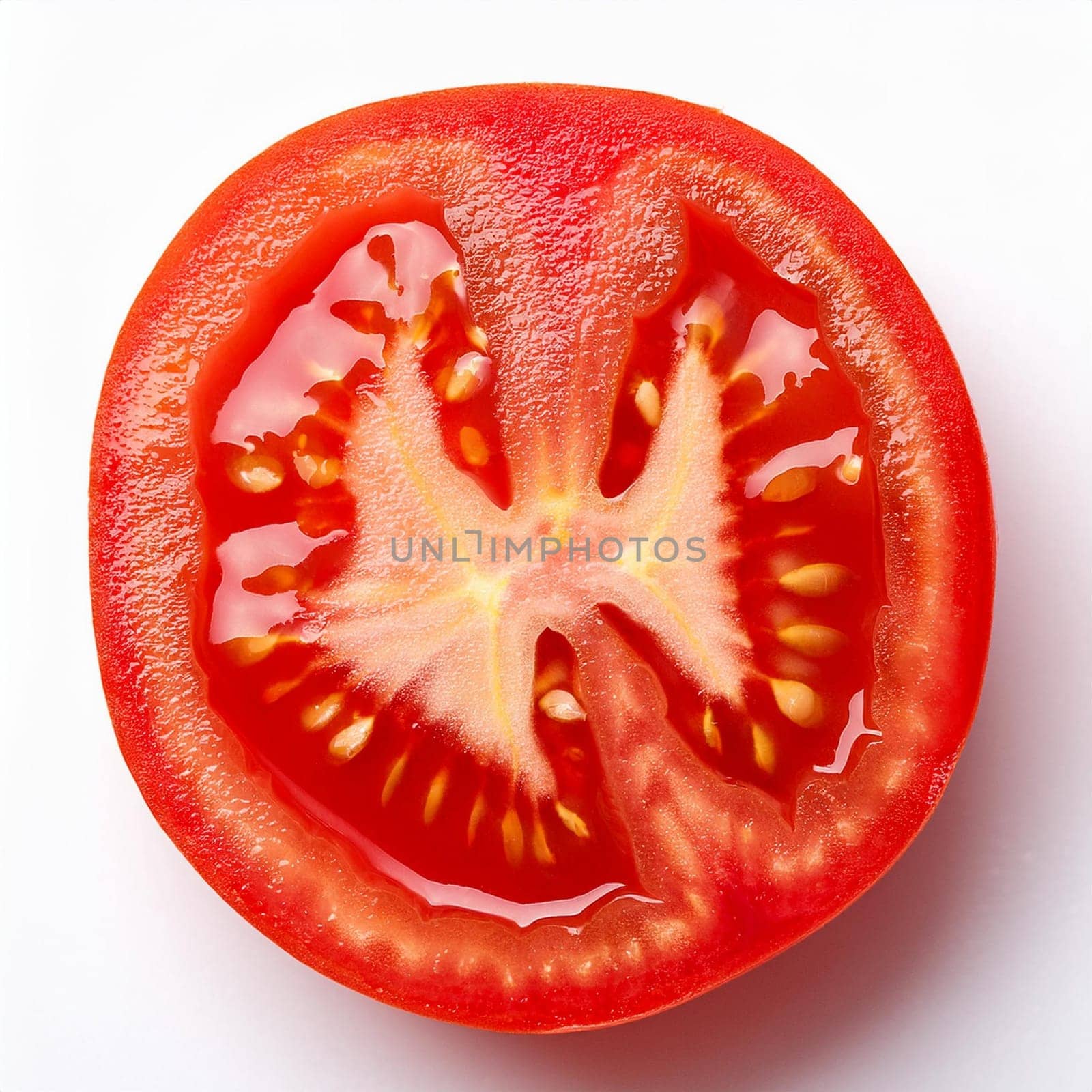 raw sliced tomato vegan food over white background, AI generated image