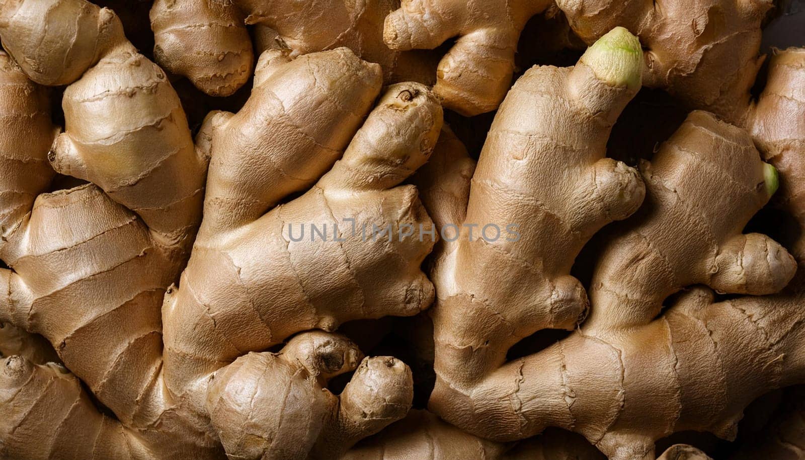 ginger roots flat view, AI generated image