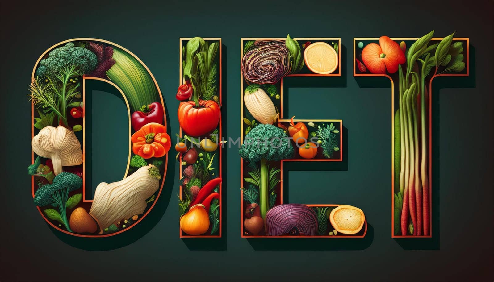 word diet written with vegetables, AI generated image