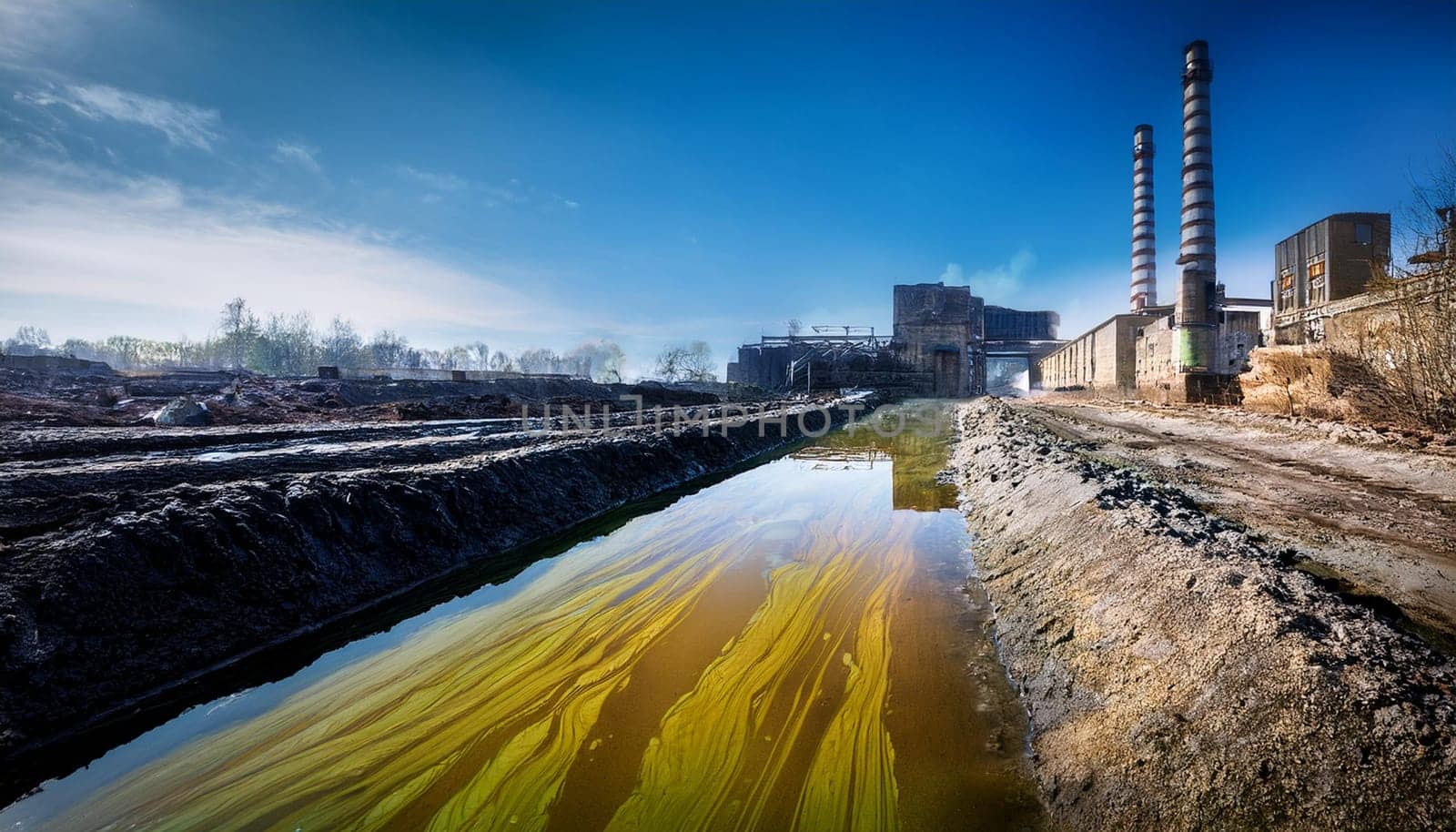 factory ditch with slime, AI generated image