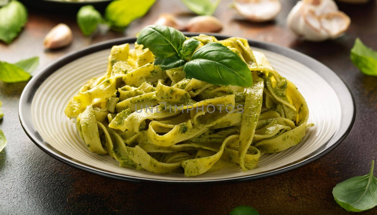 tagliatelle al pesto pasta, AI generated image