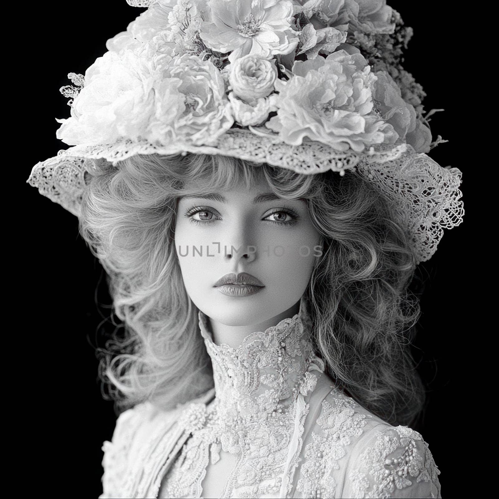 elegant woman from the Victorian era standing in a richly decorated parlor. AI generative.