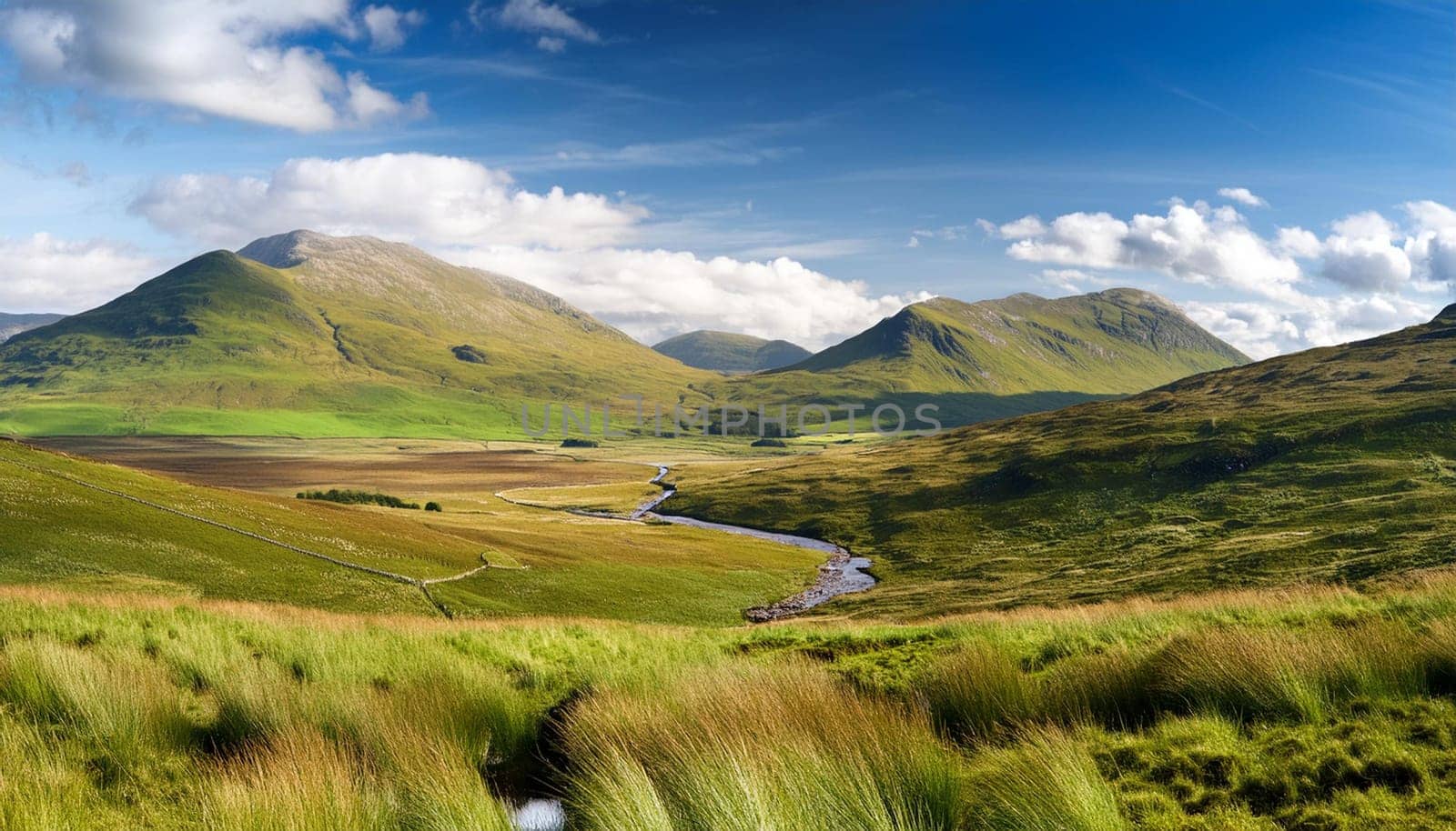 scottish lowlands natural landscape, AI generated image