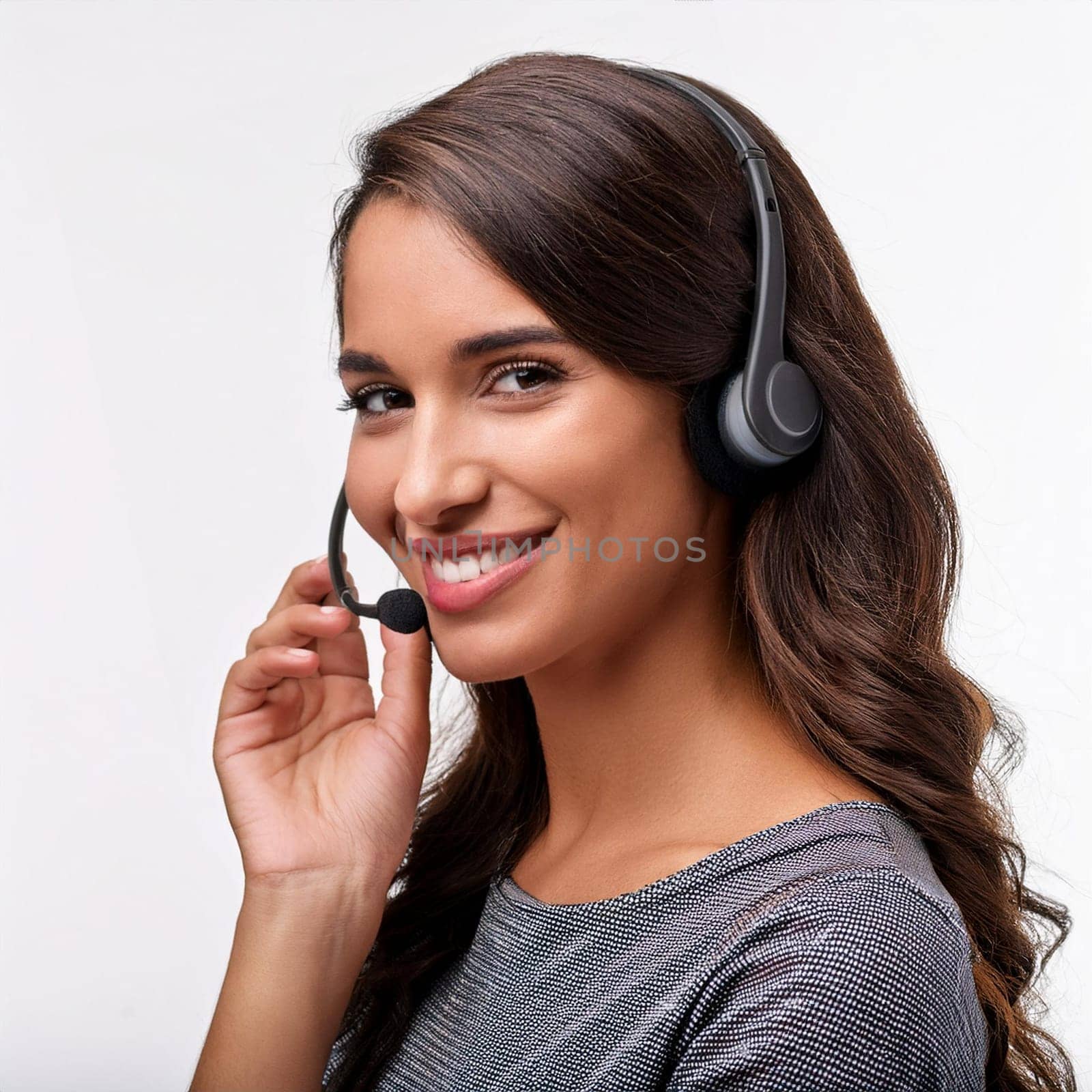 beautiful smiling woman with headset in a call centre
