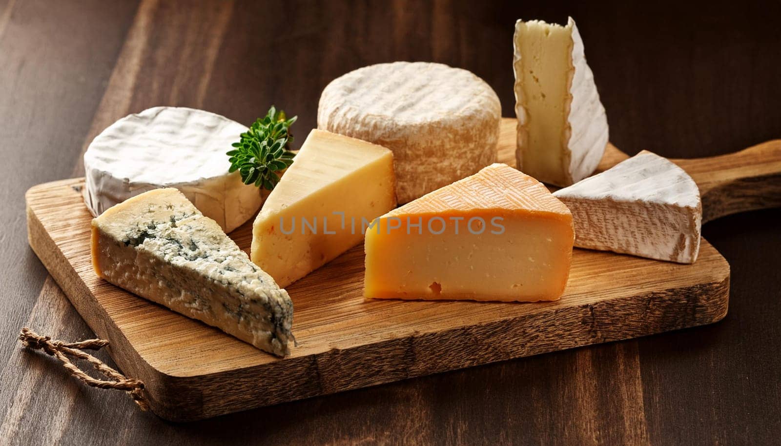 fine cheeses on a cutting board, AI generated image