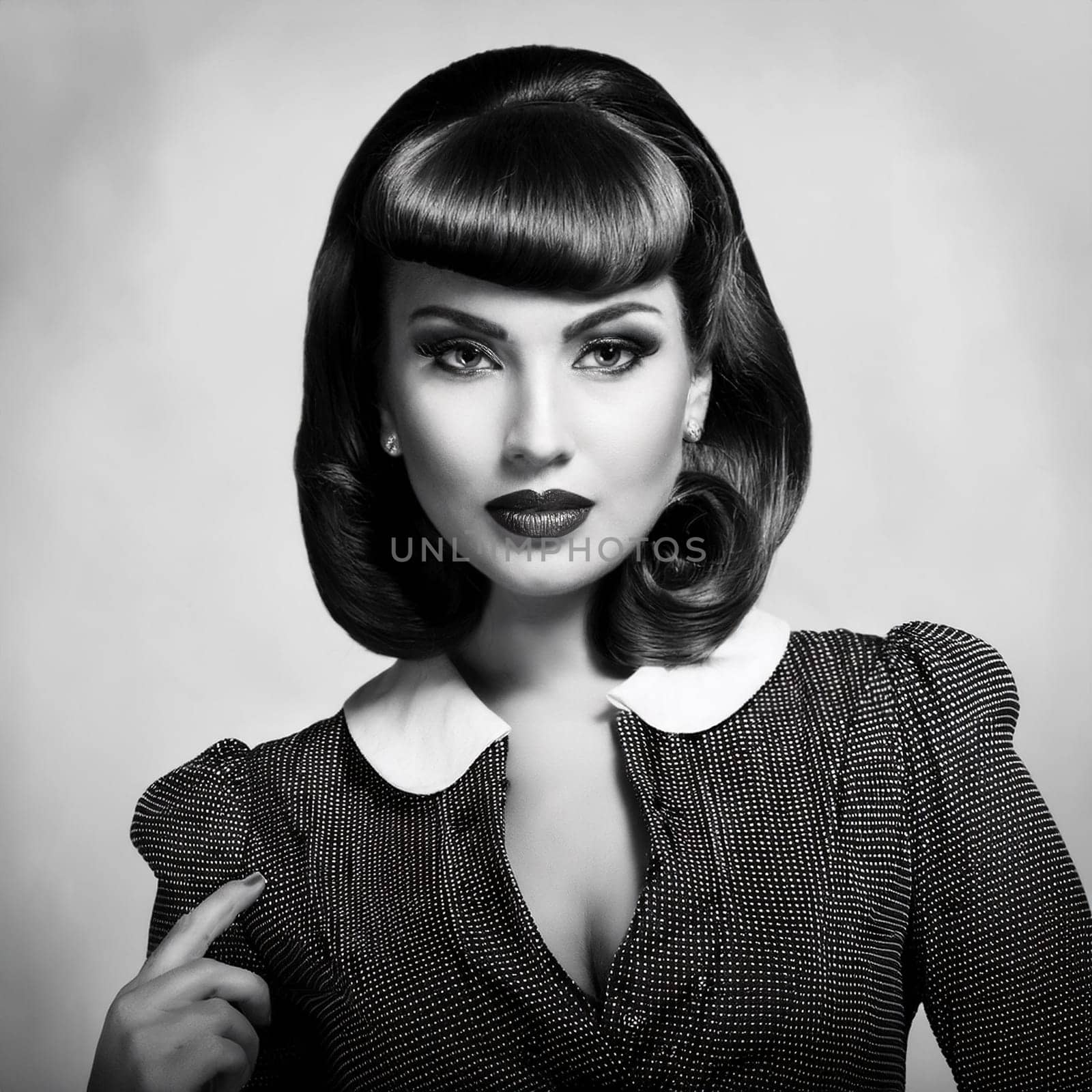 portrait of pretty young woman in black and white, AI generated image