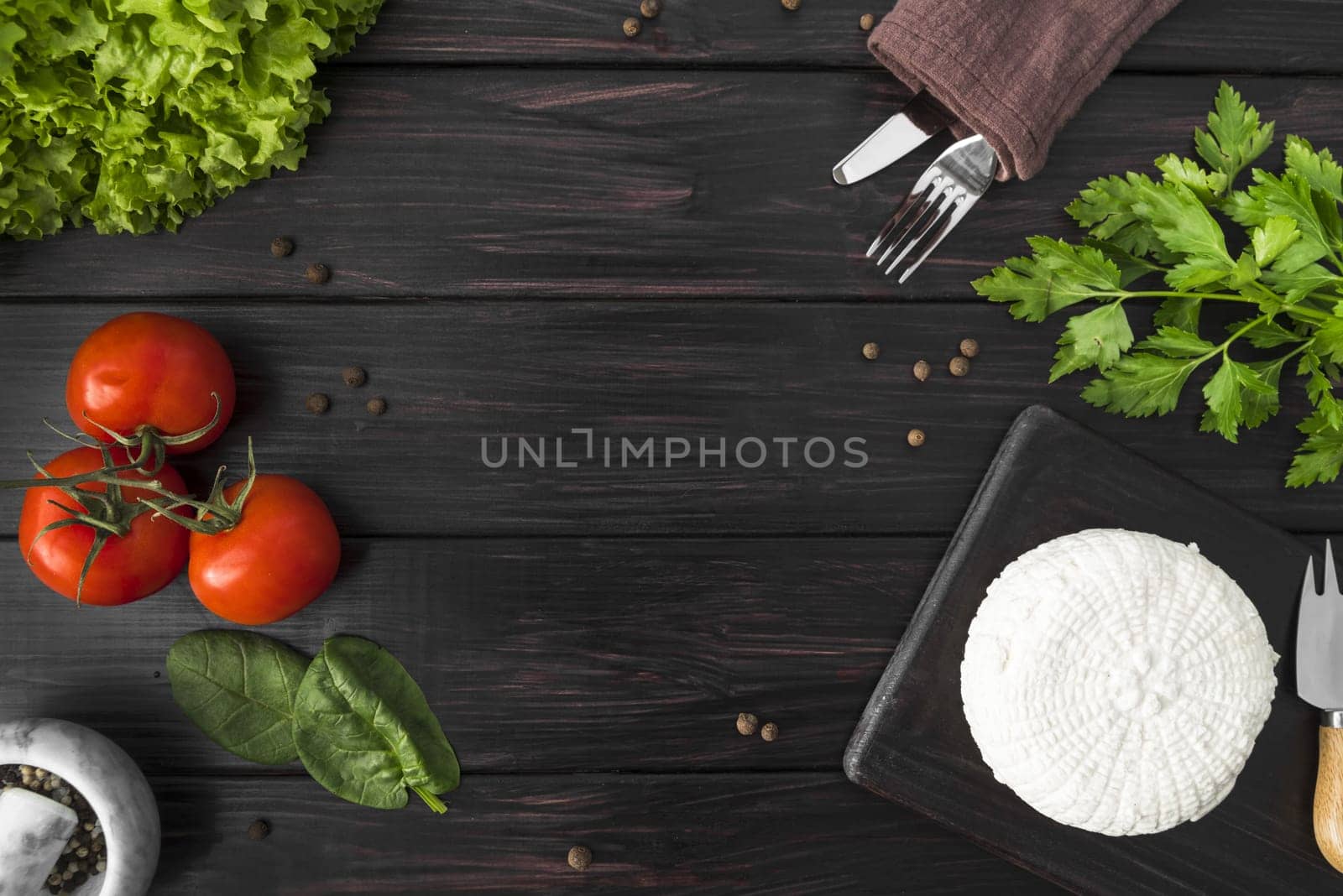 top view tomatoes with spinach cutlery. Resolution and high quality beautiful photo