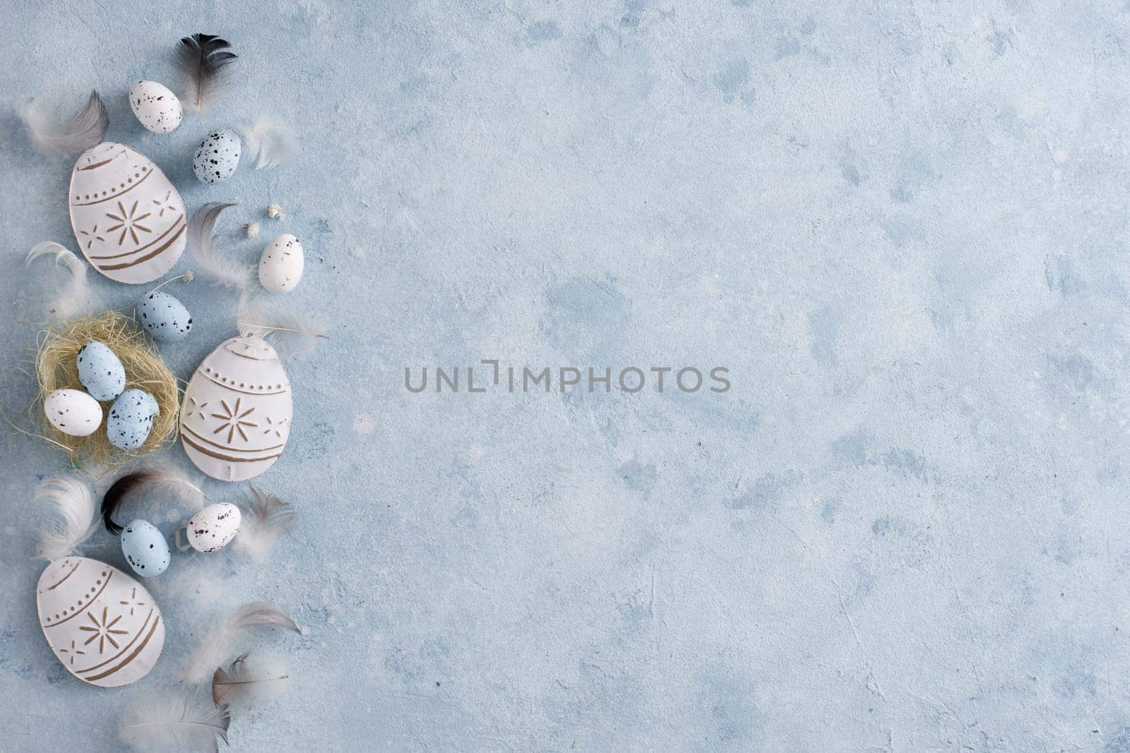 top view traditional easter eggs concept with copy space. Resolution and high quality beautiful photo