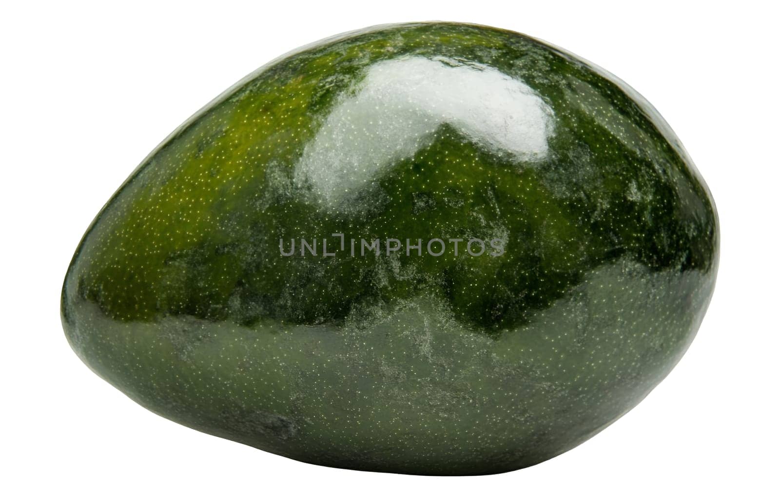 A glossy green avocado on a dark background, ideal for healthy eating concepts with ample copy space. Isolated on white background.
