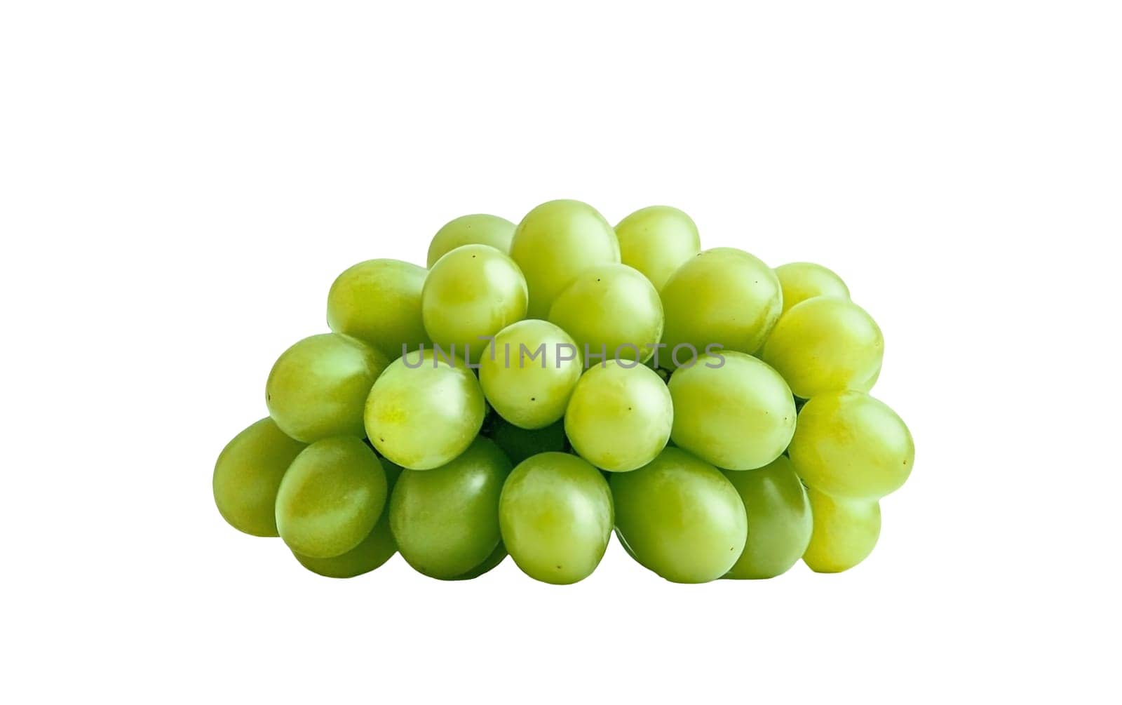 A juicy cluster of green grapes, ideal for snacking and adding to fruit platters. Isolated on white background.