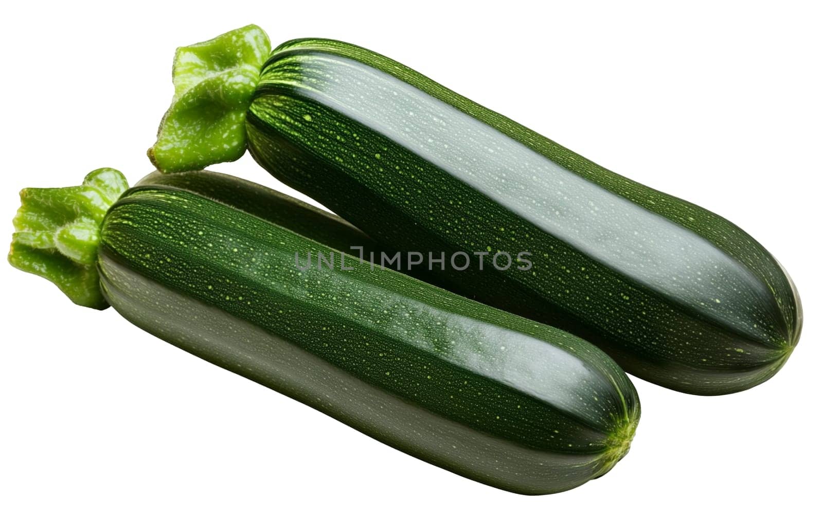 Two dark green zucchinis, ideal for fresh and healthy food themes. Isolated on white background.