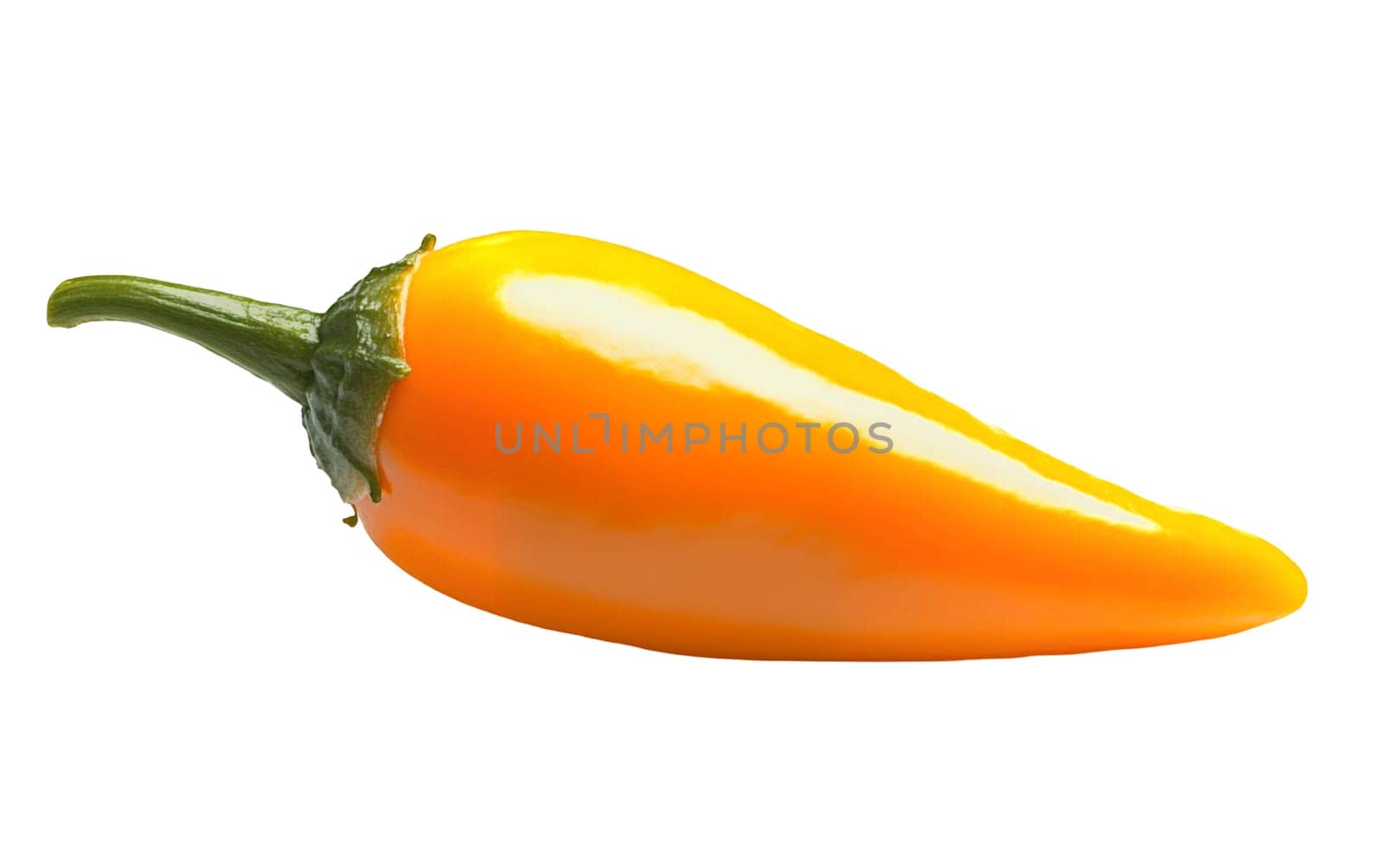 A fresh yellow chili pepper isolated on a white background, emphasizing its vibrant color and spicy potential. Isolated on white background.
