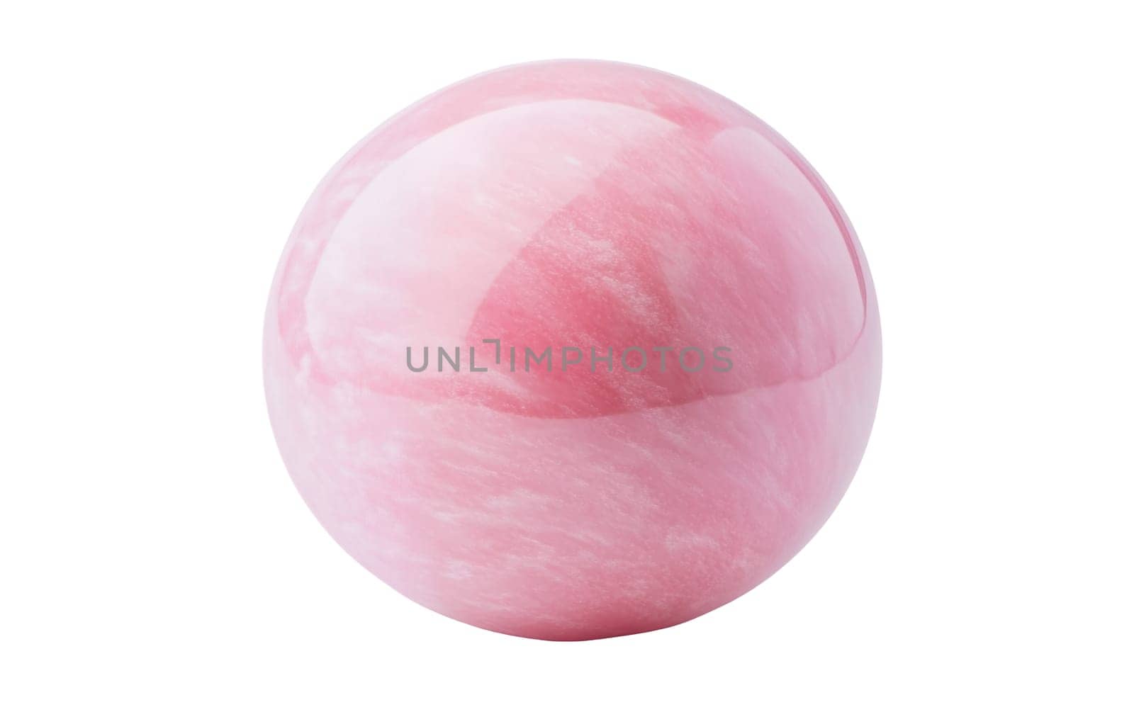 Smooth pink marble sphere with a glossy finish, perfect for decorative or architectural design. Isolated on white background.