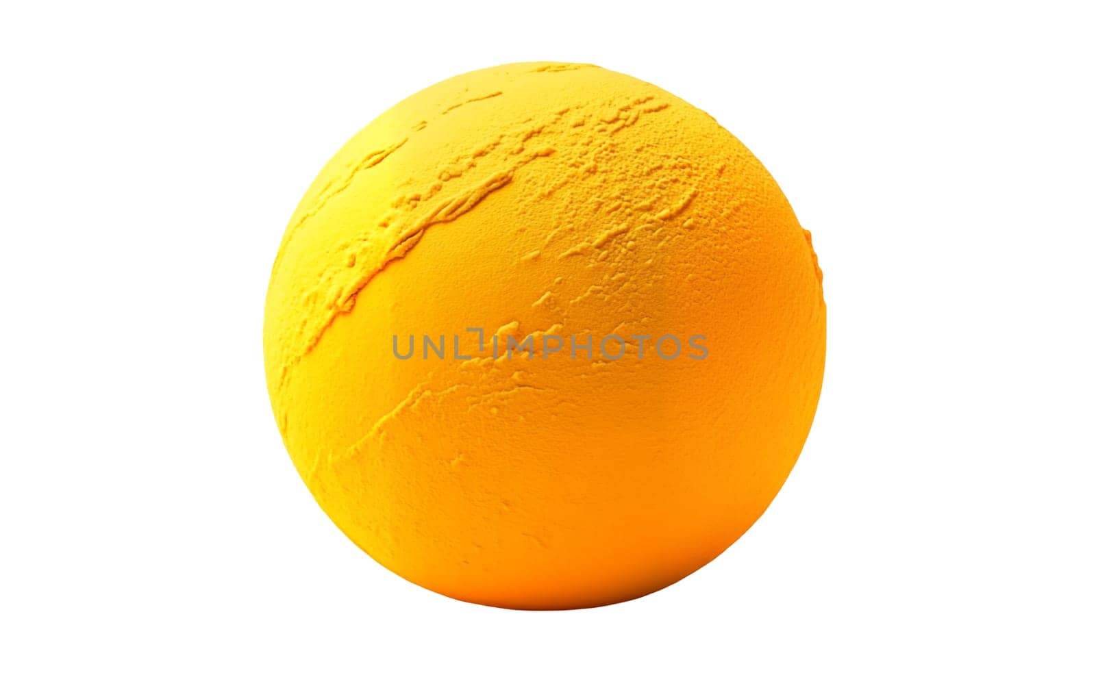 A close-up of a vibrant orange ice cream scoop with a smooth texture and creamy appearance, isolated on a white background, highlighting the bright color and detailed surface.