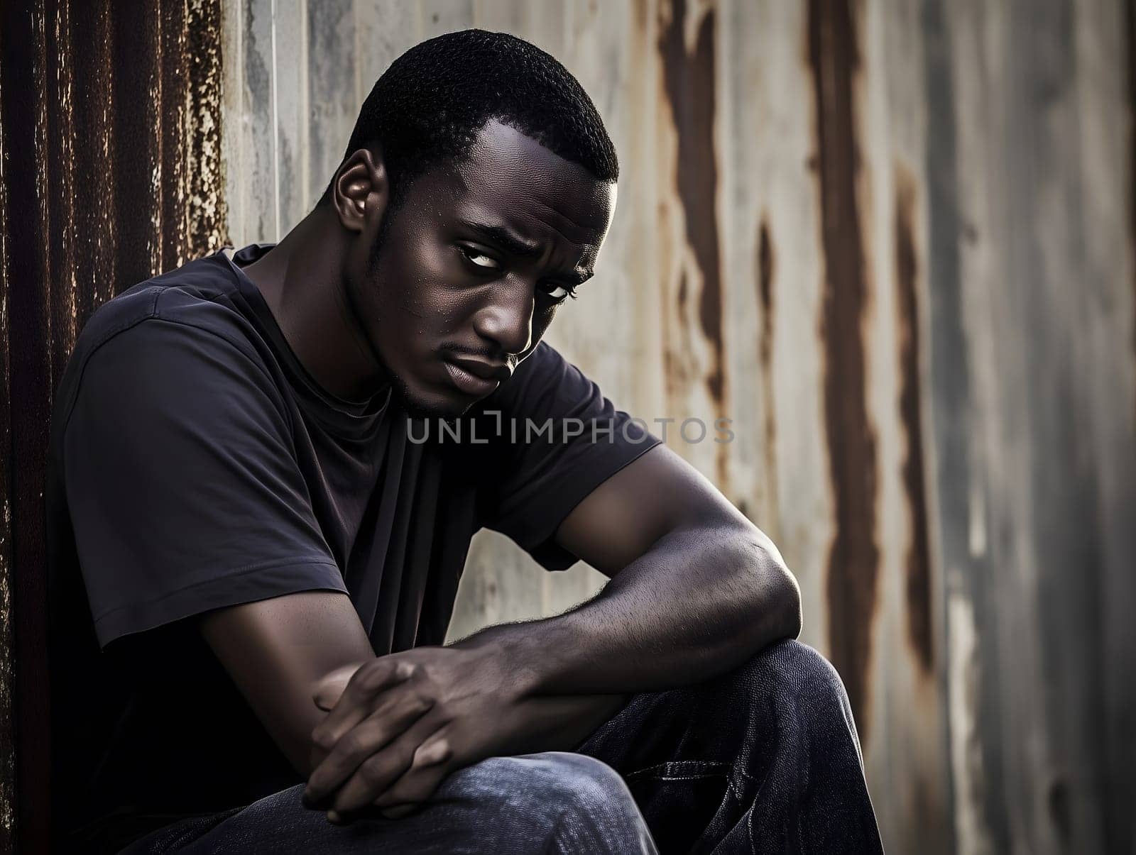 Sad Black Man Emotioanl Man Portrait