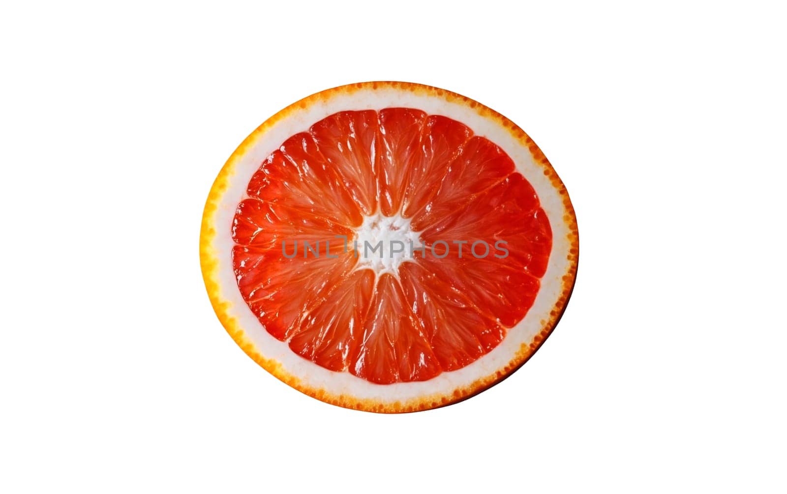A whole grapefruit with a vibrant red interior, isolated on white with plenty of free space for text. Isolated on white background.