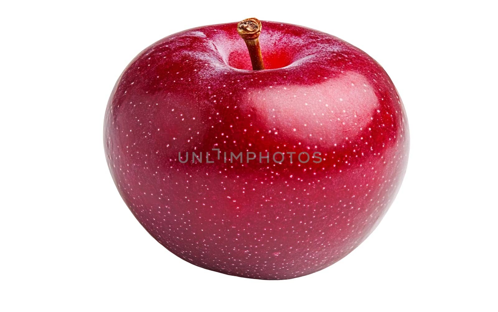 A shiny red apple with a smooth surface, representing freshness and healthy eating. Isolated on white background.