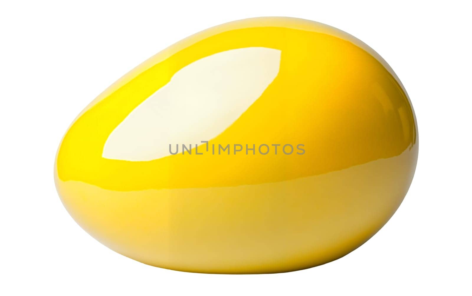 A smooth, glossy yellow stone displayed against a white background, highlighting its vibrant color and polished surface. Isolated on white background.