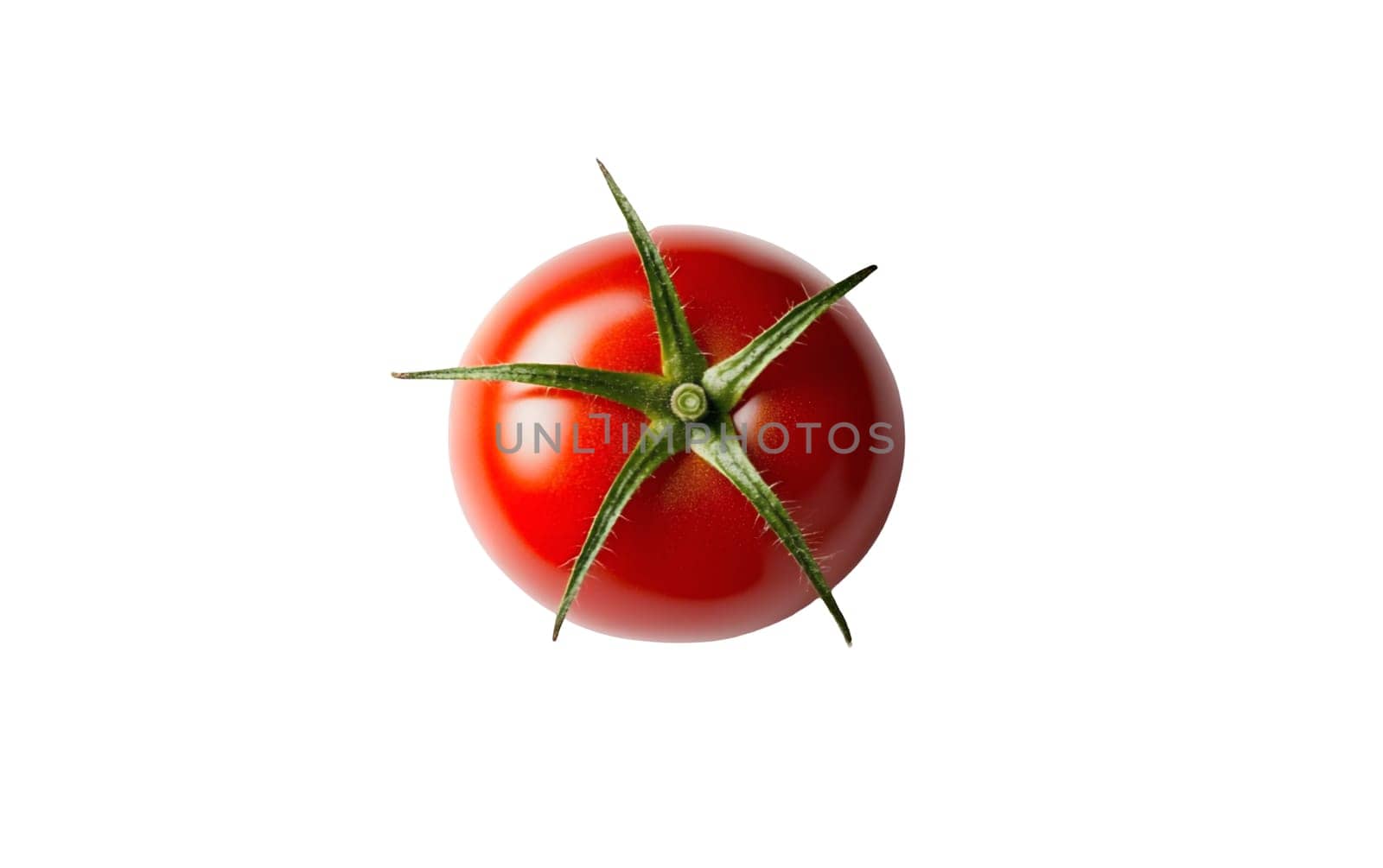 A single fresh cherry tomato on a white background, highlighting its vibrant color and freshness. Isolated on white background.