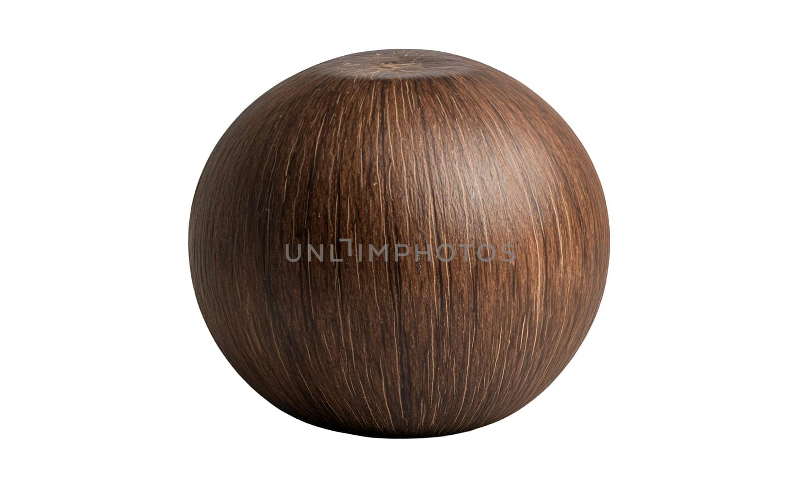 A polished wooden sphere with a dark grain, offering a natural and minimalist aesthetic. Isolated on white background.