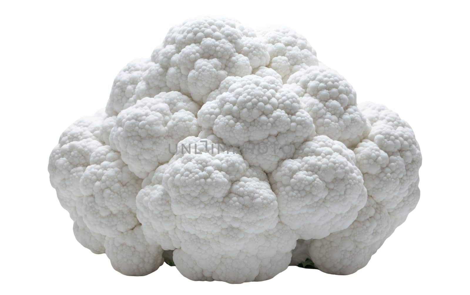 A fresh cauliflower head with its intricate white florets and natural texture. Isolated on white background.